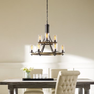 Quintiesse - Candelabru cu lanț ANGELO 9xE27/60W/230V, finisaj stejar