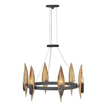 Quintiesse - Lustră suspendată pe cablu WILLOW, 6 x E14 / 40W / 230V, Ø 61 cm, auriu/negru