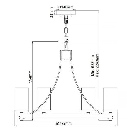 Lustră suspendată cu lanț ANGELO, 6xE27/60W/230V, decor stejar - Quintiesse