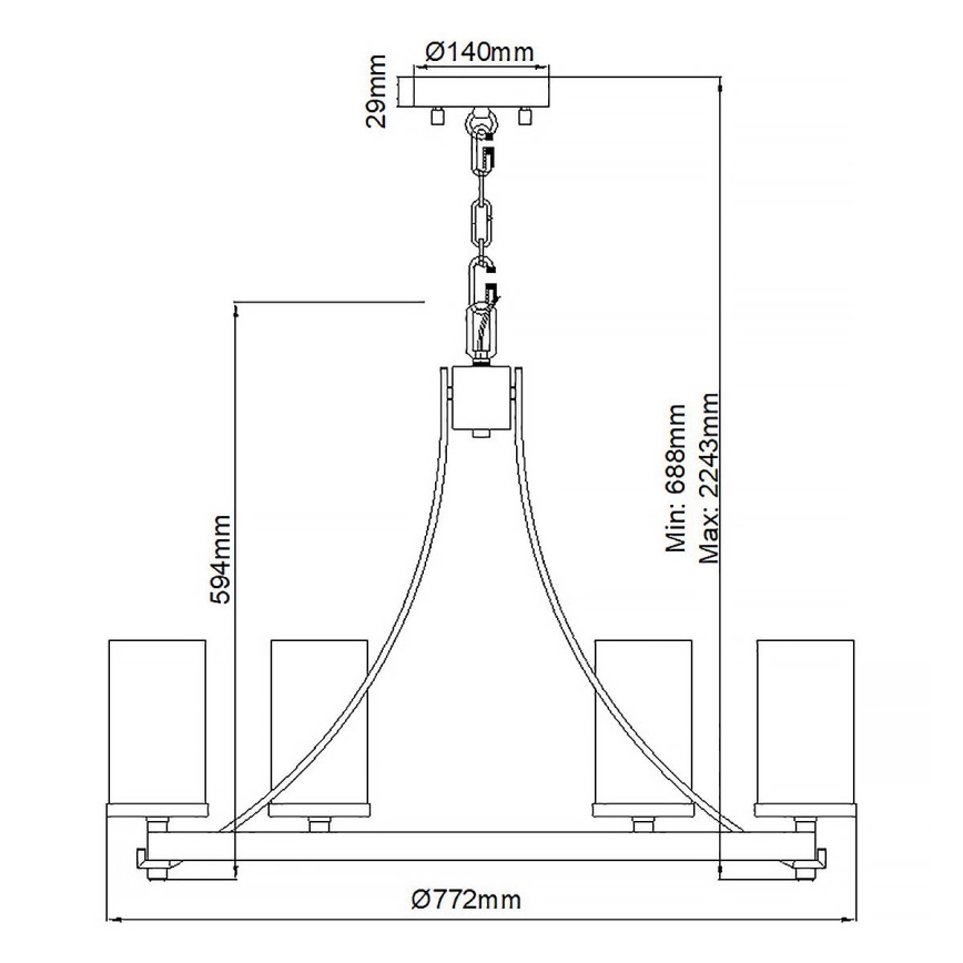Lustră suspendată cu lanț ANGELO, 6xE27/60W/230V, decor stejar - Quintiesse