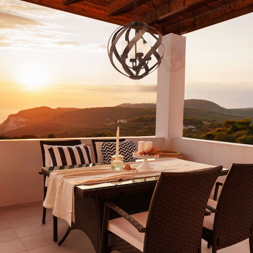 Quintiesse - Candelabru exterior cu lanț BLACKSMITH, 4xE14/40W/230V, Ø 50,1 cm, IP44, negru