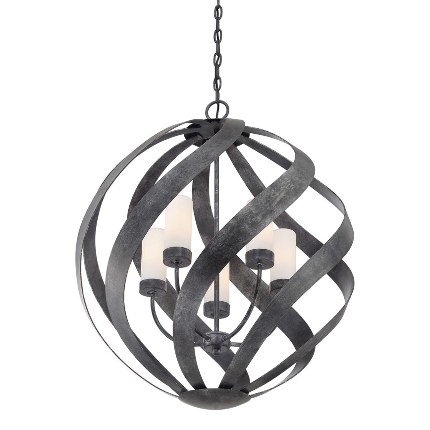 Quintiesse - Candelabru exterior suspendat pe lanț BLACKSMITH, 5xE14/40W/230V, Ø 66,4 cm, IP44, negru
