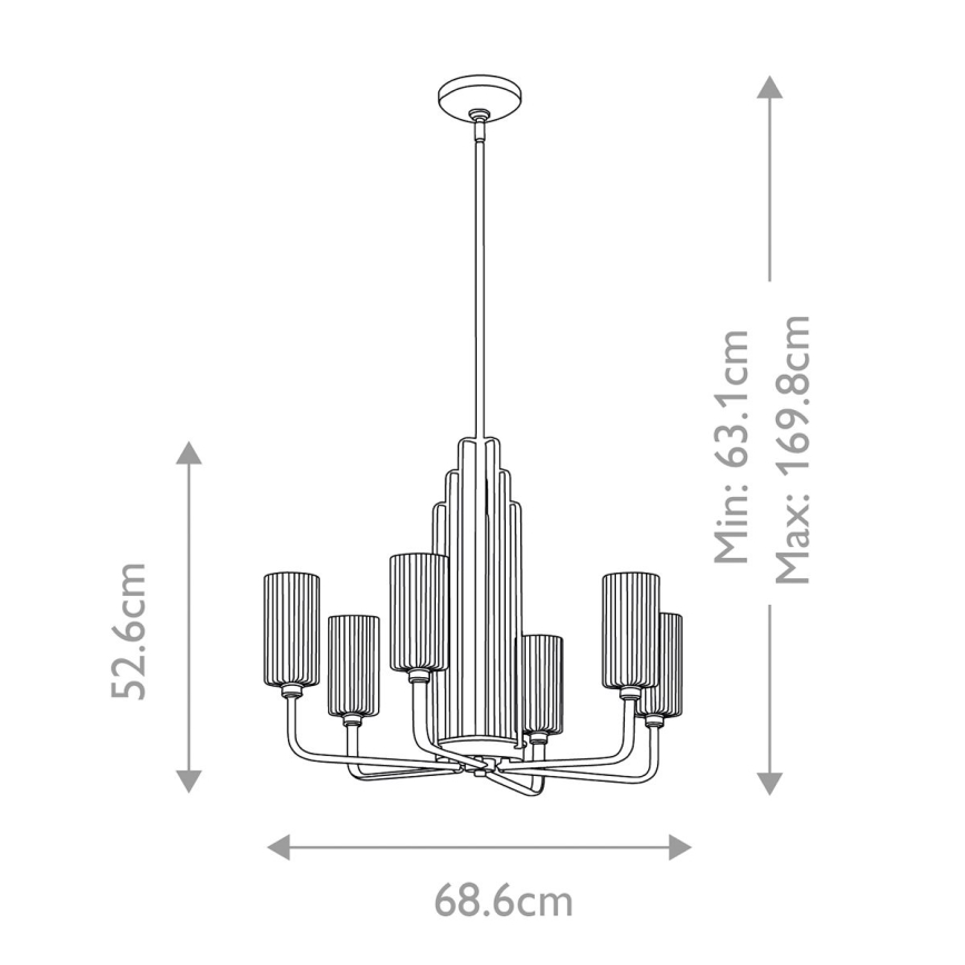 Quintiesse - Candelabru pe tijă KIMROSE, 6 x E14, 40 W, 230 V, diam. 68,6 cm, crom lucios