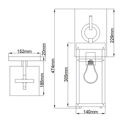 Quintiesse - Lampă de perete pentru exterior PORTER M 1xE27/60W/230V IP44 negru