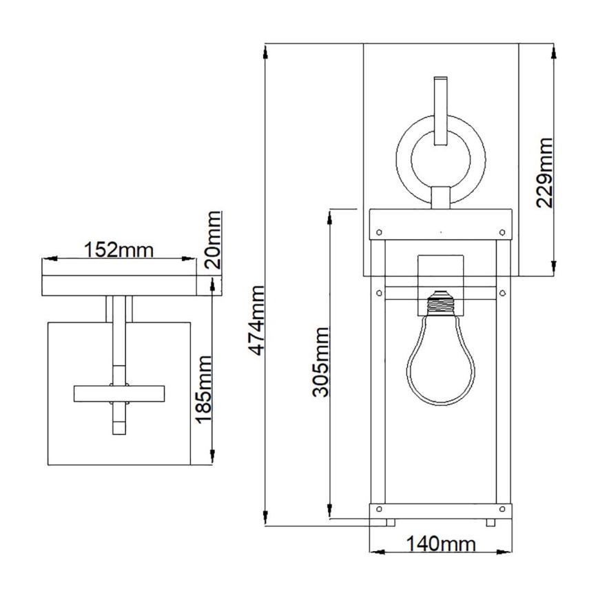 Quintiesse - Lampă de perete pentru exterior PORTER M 1xE27/60W/230V IP44 negru
