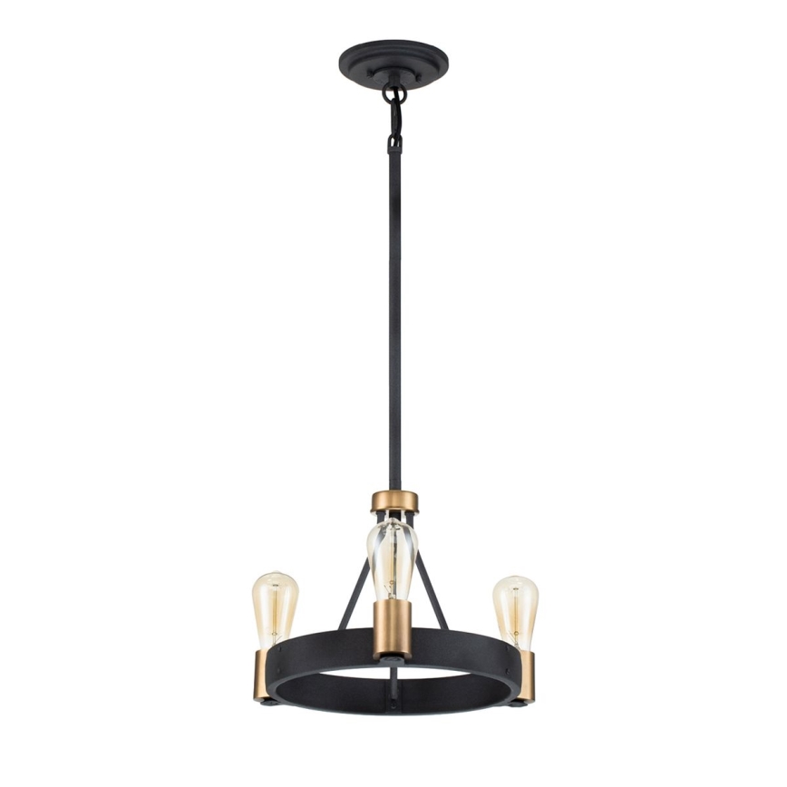 Quintiesse - Lustră pe tijă SILAS, 3x E27/60W/230V, Ø 42,2 cm, negru/auriu