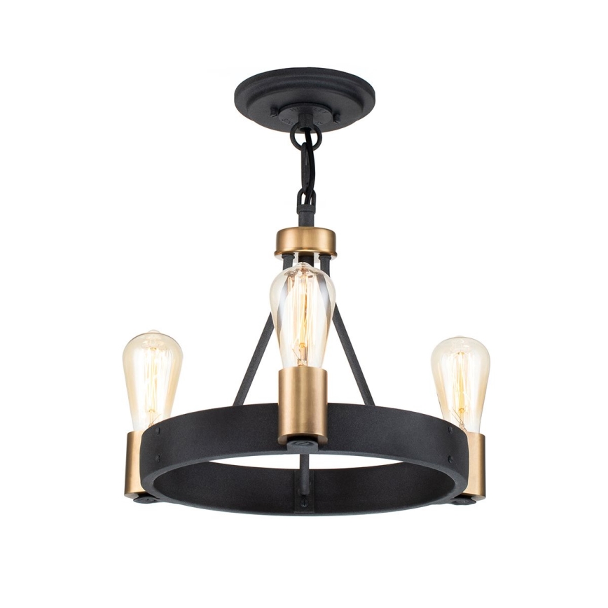 Quintiesse - Lustră pe tijă SILAS, 3x E27/60W/230V, Ø 42,2 cm, negru/auriu