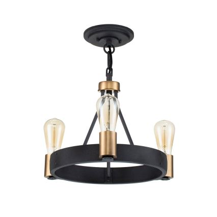 Quintiesse - Lustră pe tijă SILAS, 3x E27/60W/230V, Ø 42,2 cm, negru/auriu