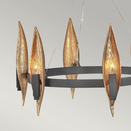 Quintiesse - Lustră suspendată pe cablu WILLOW, 6 x E14 / 40W / 230V, Ø 61 cm, auriu/negru