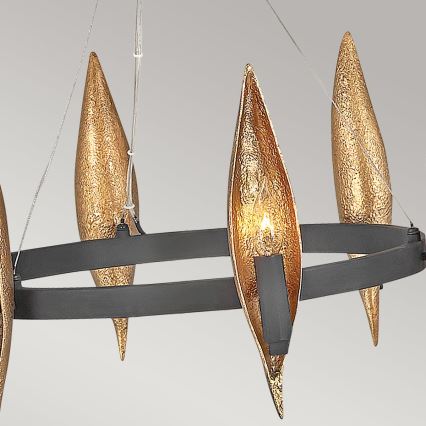 Quintiesse - Lustră suspendată pe cablu WILLOW, 6 x E14 / 40W / 230V, Ø 61 cm, auriu/negru