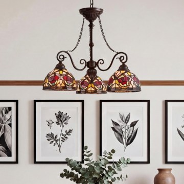 Quoizel - Candelabru suspendat Tiffany LARISSA, 3 x E27, 60 W, 230 V, diametru 63,6 cm