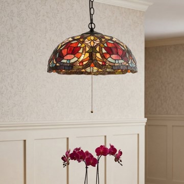 Quoizel - Candelabru Tiffany LARISSA cu lanț, 3xE27/60W/230V, Ø 38,5 cm