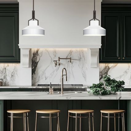 Quoizel - Lustru pe tijă BRECKEN, 2 x E27, 60 W, 230 V, negru/alb