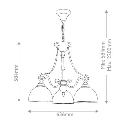 Quoizel - Candelabru suspendat Tiffany LARISSA, 3 x E27, 60 W, 230 V, diametru 63,6 cm
