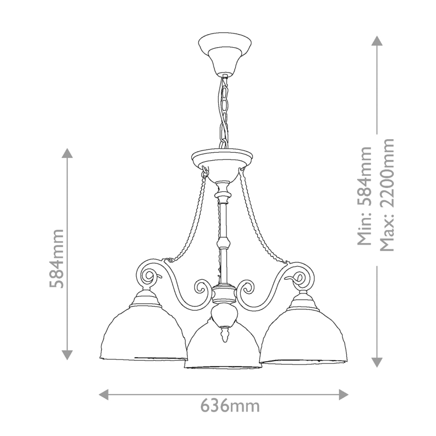 Quoizel - Candelabru suspendat Tiffany LARISSA, 3 x E27, 60 W, 230 V, diametru 63,6 cm