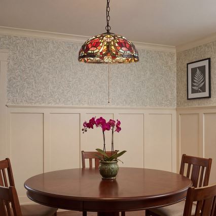 Quoizel - Candelabru Tiffany LARISSA cu lanț, 3xE27/60W/230V, Ø 38,5 cm