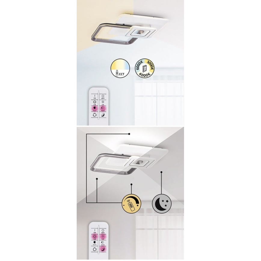 Rabalux - Plafonieră LED aplicată dimmabilă LED/48W/230V 3000K/4000K/6000K + telecomandă 49,5x49,5 cm