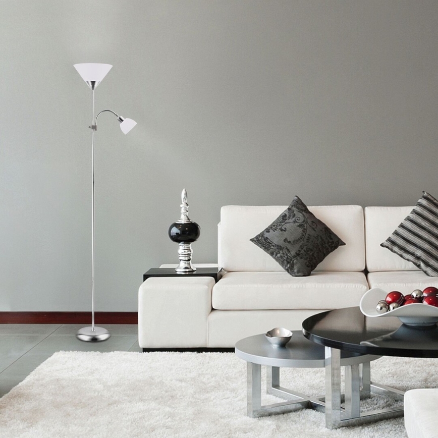 Rabalux - Lampadar ACTION 1xE27/100W/230V + 1xE14/25W crom mat/alb