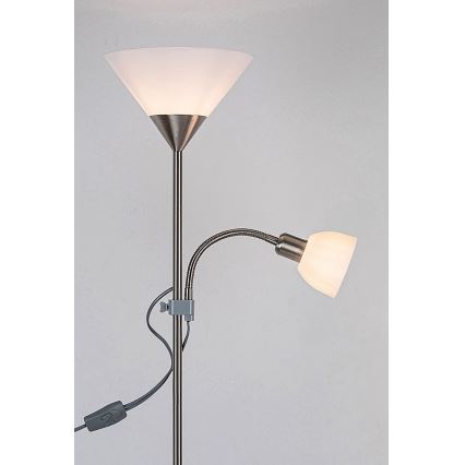 Rabalux - Lampadar ACTION 1xE27/100W/230V + 1xE14/25W crom mat/alb