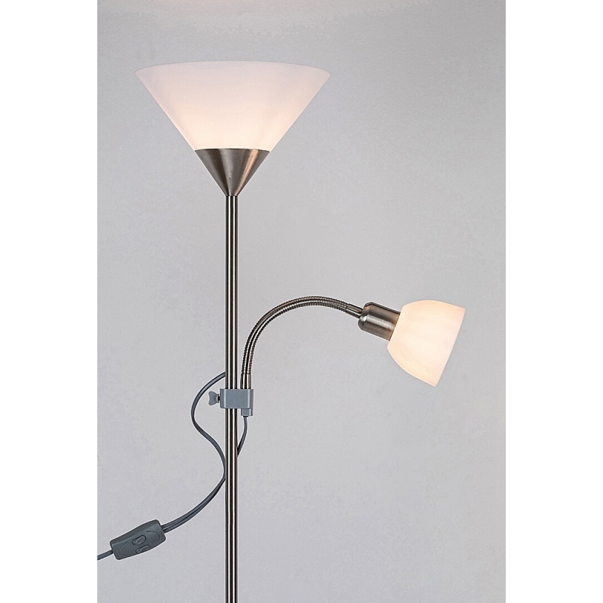 Rabalux - Lampadar ACTION 1xE27/100W/230V + 1xE14/25W crom mat/alb