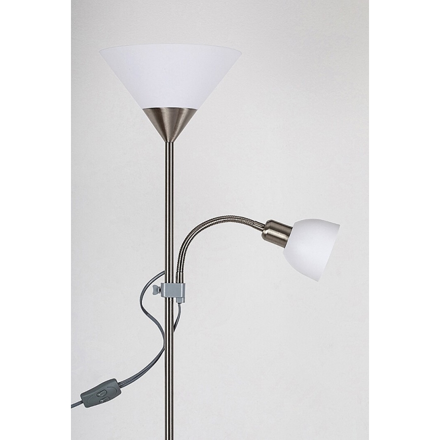 Rabalux - Lampadar ACTION 1xE27/100W/230V + 1xE14/25W crom mat/alb