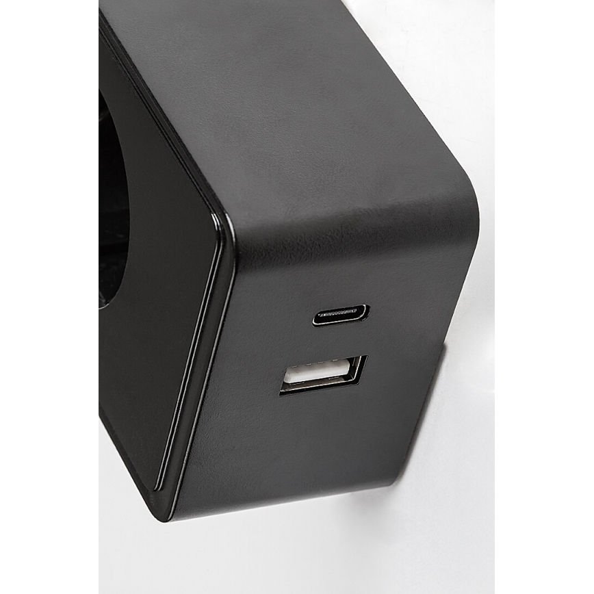 Rabalux - Lampă de perete LED dimabilă, 4W/230V, cu port USB pentru priză, 3000/4000/6000K, neagră