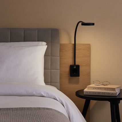 Rabalux - Lampă de perete LED dimmabilă, 4W, 230V, cu port USB pentru priză, 3000/4000/6000K, neagră