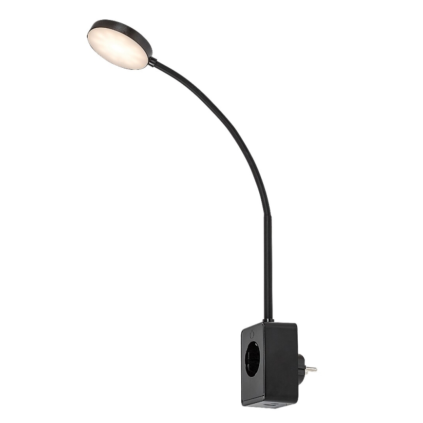 Rabalux - Lampă de perete LED dimmabilă, 4W, 230V, cu port USB pentru priză, 3000/4000/6000K, neagră