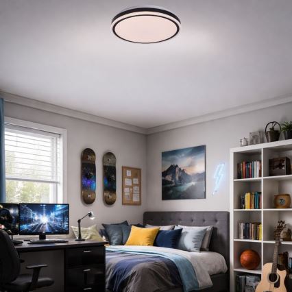 Rabalux - Plafonieră LED reglabilă, 20W, 230V, 3000-6500K, diametru 38,5 cm, neagră, cu telecomandă