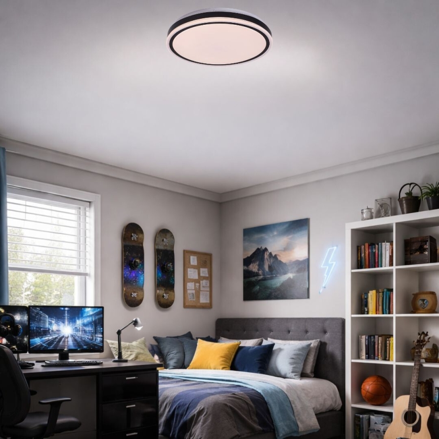 Rabalux - Plafonieră LED reglabilă, 20W, 230V, 3000-6500K, diametru 38,5 cm, neagră, cu telecomandă