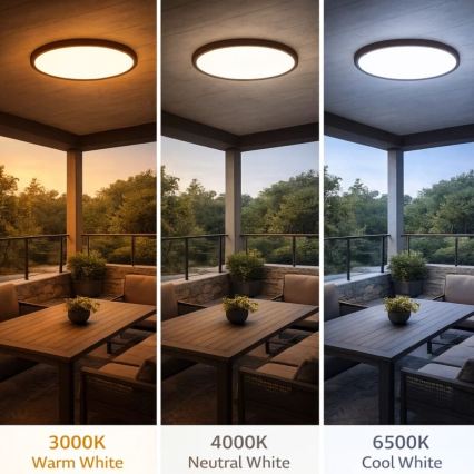 Rabalux - Plafonieră LED pentru baie, 24W, 230V, 3000/4000/6000K, Ø 40 cm, IP44, maro