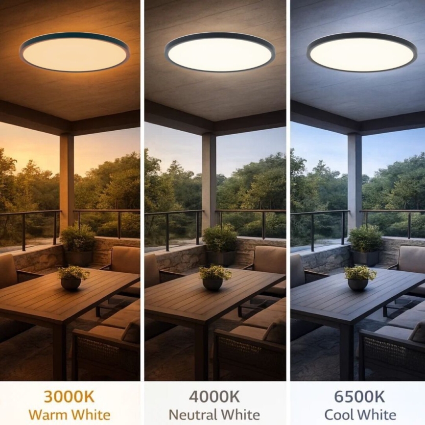 Rabalux - Plafonieră LED pentru baie, 24W/230V, 3000/4000/6000K, Ø 40 cm, IP44, negru