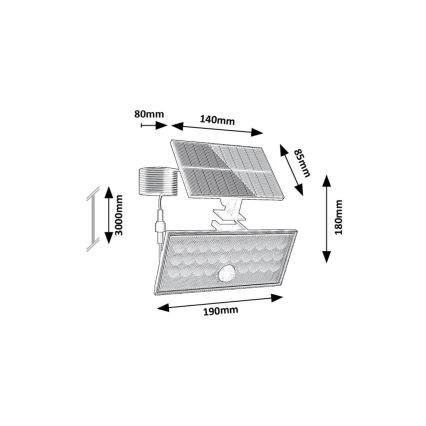 Rabalux - Proiector solar LED cu senzor LED/8W/3,7V 1800mAh IP65 + telecomandă