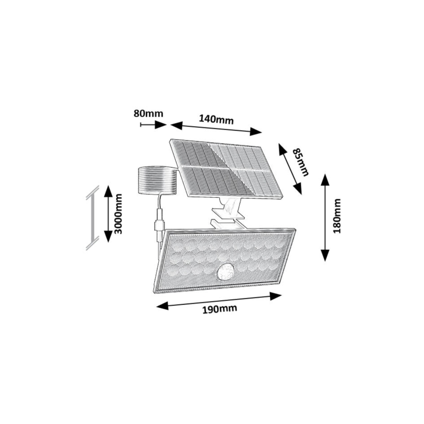 Rabalux - Proiector solar LED cu senzor LED/8W/3,7V 1800mAh IP65 + telecomandă