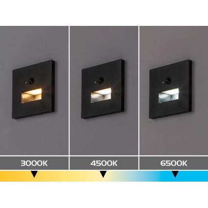 Rabalux - Lampă LED pentru scări cu senzor de mișcare și de amurg LED/1W/230V 3000/4500/6500K negru