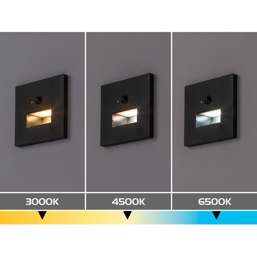 Rabalux - Lampă LED pentru scări cu senzor de mișcare și de amurg LED/1W/230V 3000/4500/6500K negru