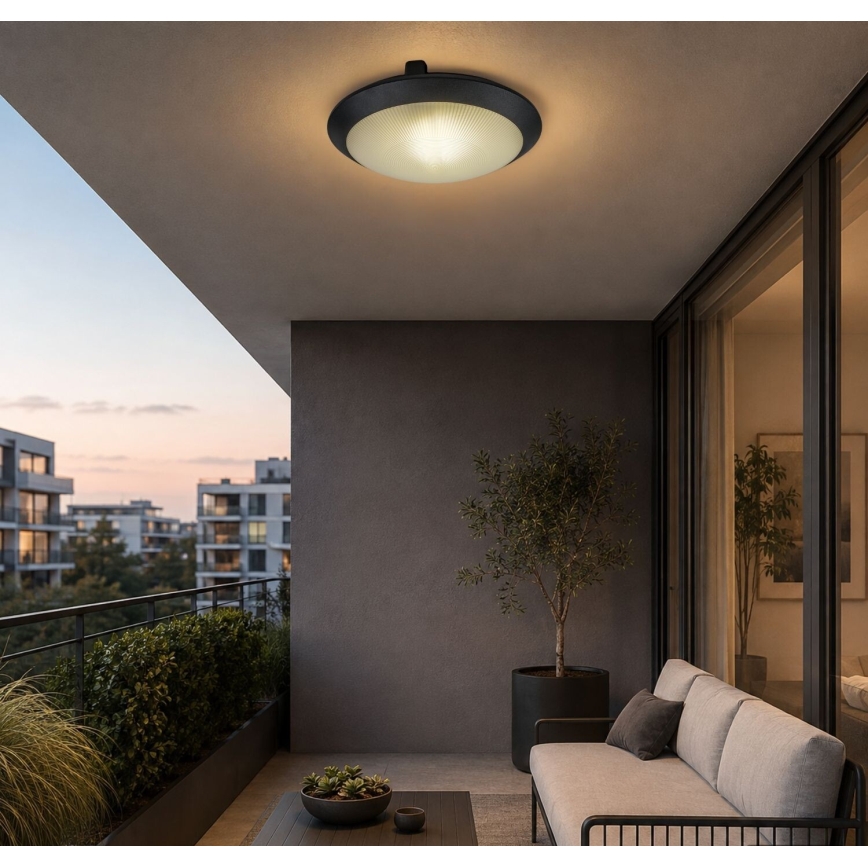 Rabalux - Plafonieră de exterior cu senzor de mișcare 1xE27/9W/230V IP65 Ø 30 cm neagră