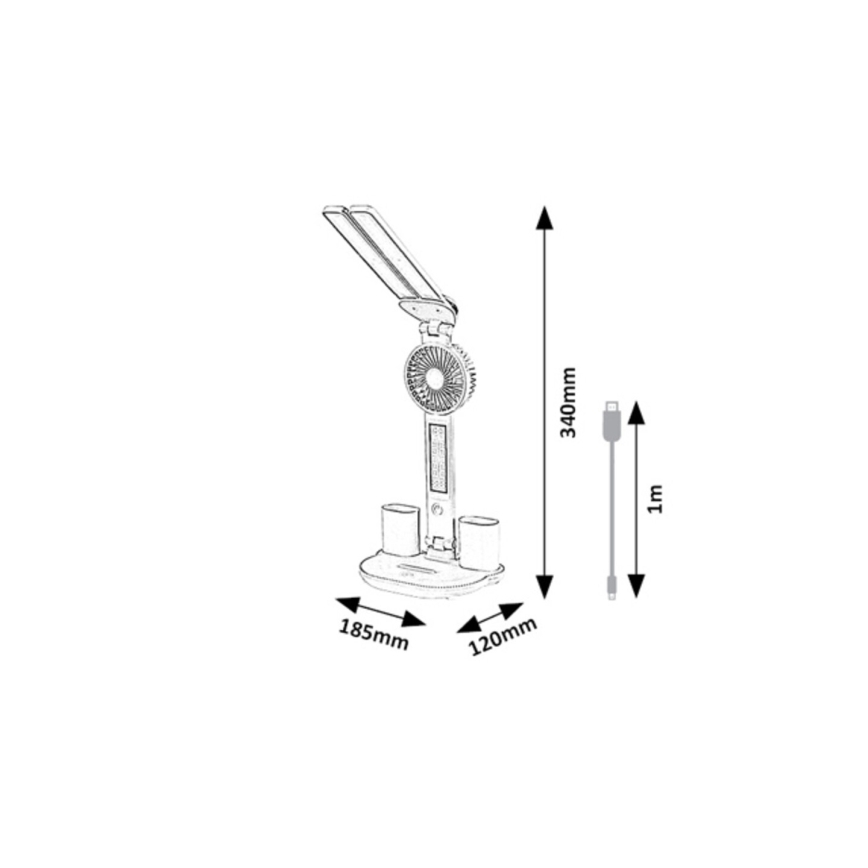 Rabalux - Lampă de birou LED reglabilă, cu ventilator și afișaj LED, 7W/5V, 3000/4000/6500K
