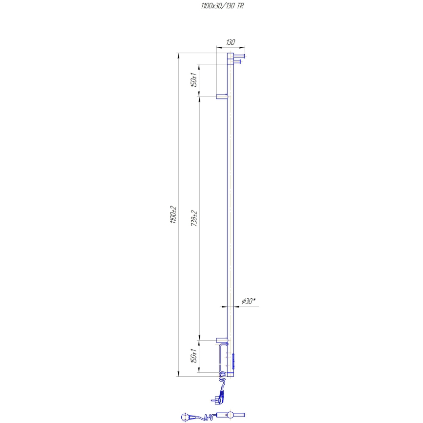 Radiator baie RAY 25W/230V 110x30 cm IP44 inox/negru