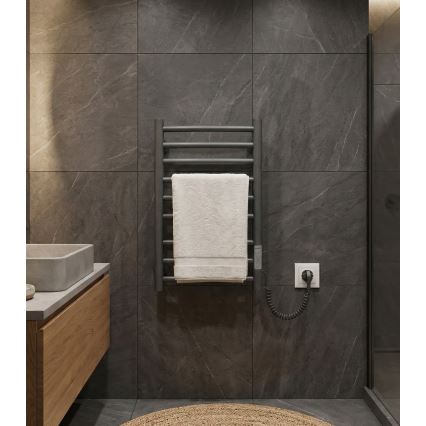 Radiator baie tip scară CLASSIC 65W/230V 66x42 cm inox/antracit, racord pe partea dreaptă