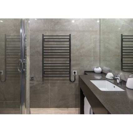 Radiator baie tip scară HF GREENWICH, 170W/230V, 77x53 cm, negru, cu racordare pe partea dreaptă, țevi rotunde