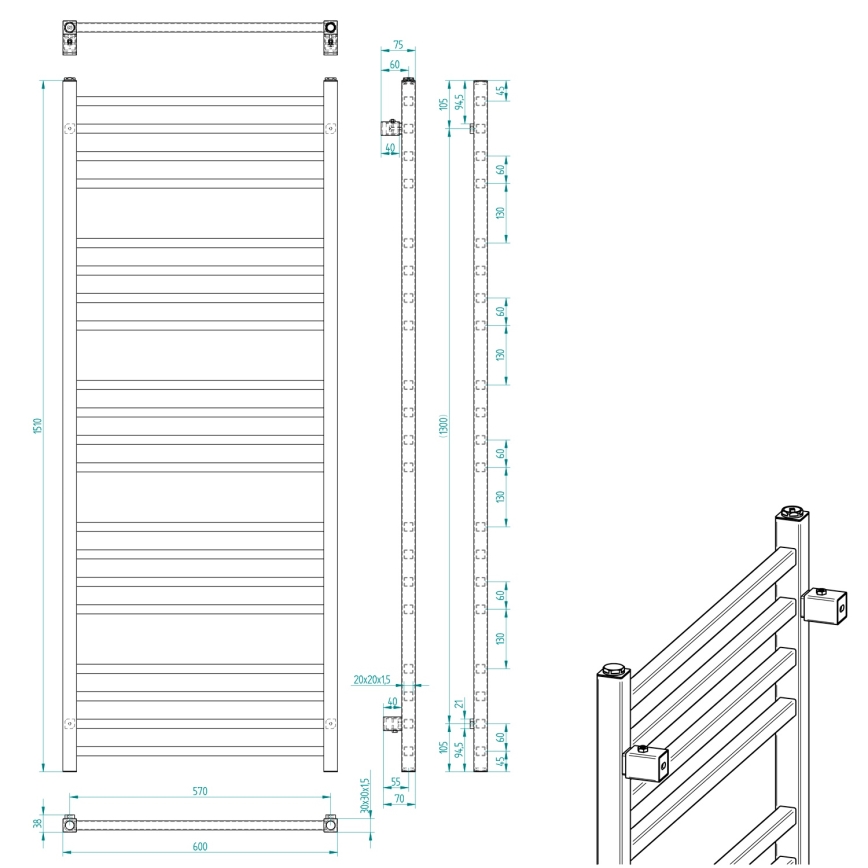 Radiator de baie SAPHO METRO 151 x 60 cm, negru mat
