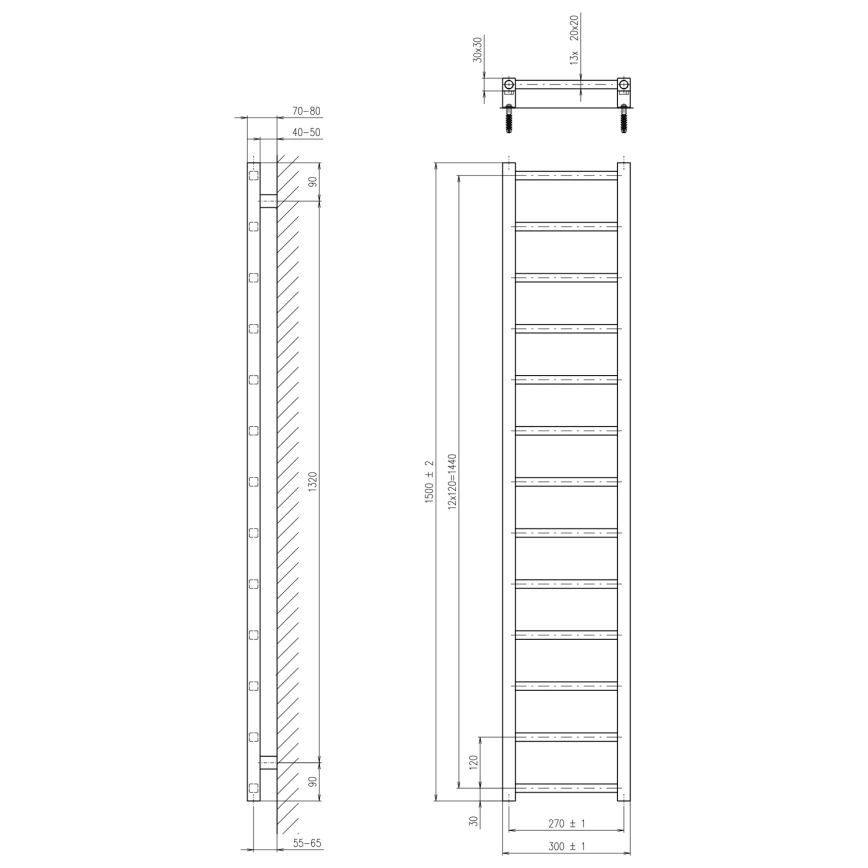 Radiator de baie Sapho METRO LIGHT 150 x 30 cm, alb