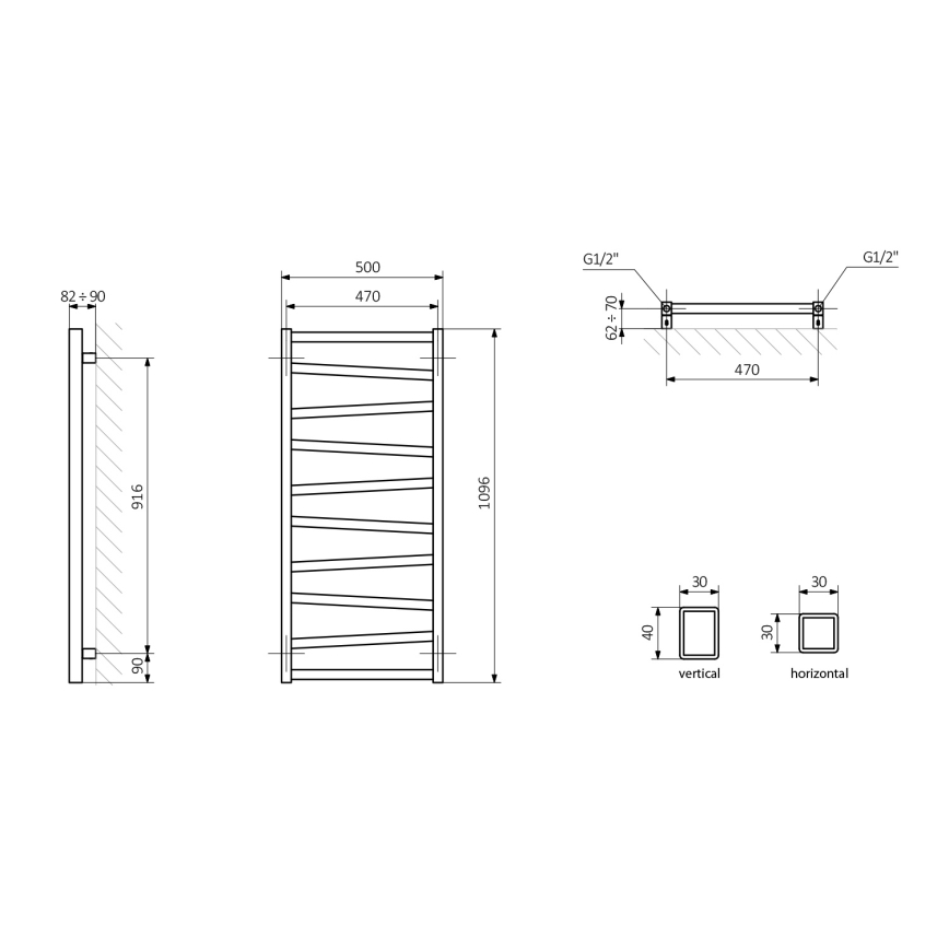 Radiator de baie Sapho ZIG, 110 x 50 cm, antracit