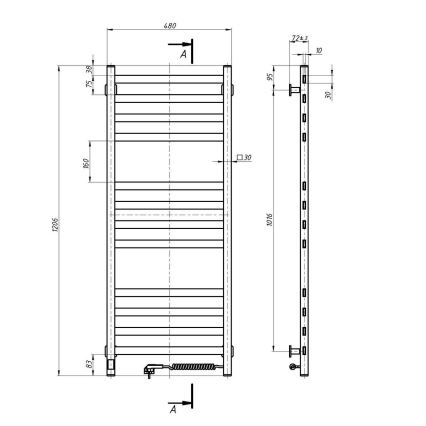 Radiator de baie tip scară AVANGARD cu termostat, 227 W, 120 x 48 cm, alb, conexiune pe dreapta