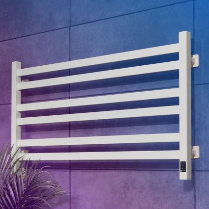 Radiator pentru baie tip scară AVANGARD cu termostat — 300 W/230 V, 50,6 cm, IP44, alb, versiune stânga, design cu colțuri drepte