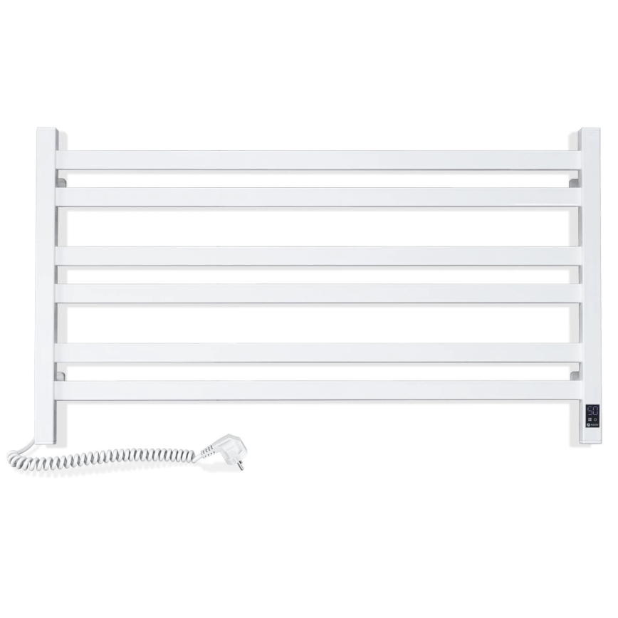 Radiator pentru baie tip scară AVANGARD cu termostat — 300 W/230 V, 50,6 cm, IP44, alb, versiune stânga, design cu colțuri drepte