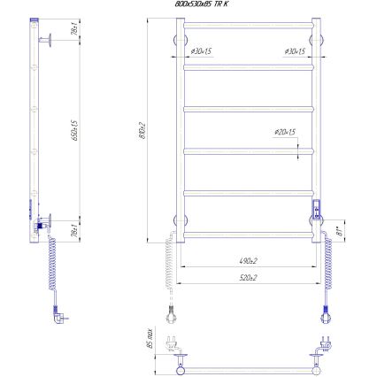 Radiator de baie tip scară CLASSIC, 110 W / 230 V, 81 x 52 cm, inox/alb, racordare pe partea dreaptă