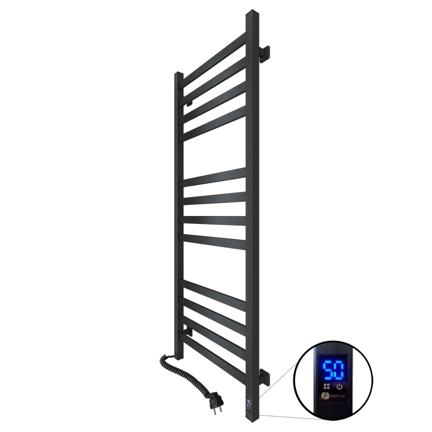 Radiator de baie tip scară cu termostat AVANGARD, 227 W, 120 x 48 cm, negru, montaj pe partea stângă