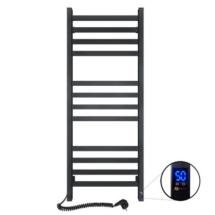 Radiator de baie tip scară cu termostat AVANGARD, 227 W, 120 x 48 cm, negru, montaj pe partea stângă